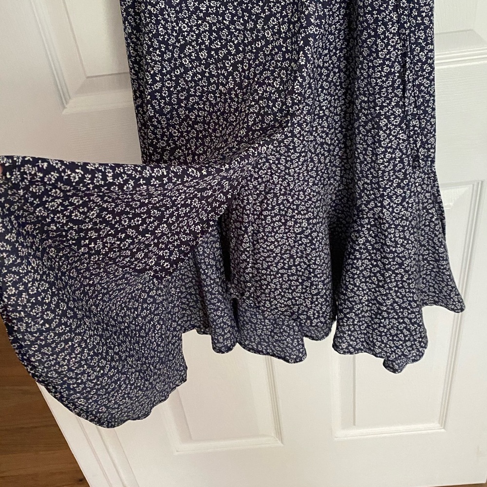 Floral Navy Wrap Maxi Dress with Ruffle Hem - Picture 5 of 7